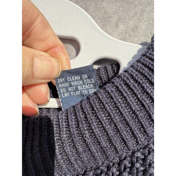 VTG Birch Bros Eagles Eye Hand Knit Sweater Cable Knit Women Medium Navy Floral - Picture 8 of 8